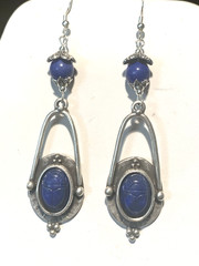 NEW ITEM* HANDCRAFTED EGYPT CARVED VTG. LAPIS SCARAB EARRINGS-NEW-.925 EAR WIRES