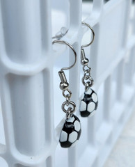 SOCCER BALL EARRINGS White & Black w Silver Colored Metal NEW