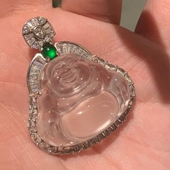Natural Shui Mo Quartz Jade Buddha Pendant 925 Sterling Silver Moissanite