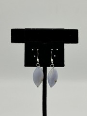 Natural Blue Lace Agate Gemstone Pointed Oval Sterling Silver Dangle Earrings
