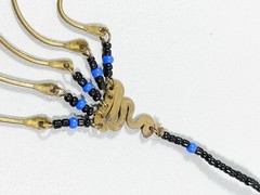 Artisan Brone Tone Black Beaded Layered Bar Chain Drape Necklace 16 in Tribal