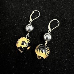Hematite Asian Inspired Bead Necklace, Earrings, 2 Bracelet Set, .925 Clasp