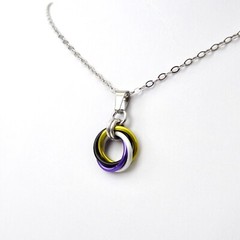 Nonbinary pride pendant, chainmail love knot handmade by TattooedAndChained