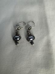 Vintage Signed LC Sterling Silver Gray Pearl Artisan DangleEarrings HandmadeBoho