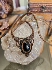 Onyx Stone W/Brown & Black Micro Macrame Necklace, Adjustable 16-20″ Handcrafted