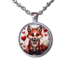 Adorable Fox Love Valentine’s Day Gifts – Handmade ROUND Glass Pendant Necklaces