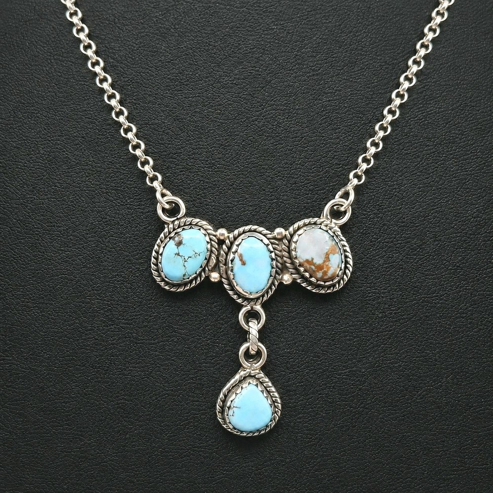 Golden Hills Turquoise Sterling Silver 4 Stone Necklace 18-20in Southwestern