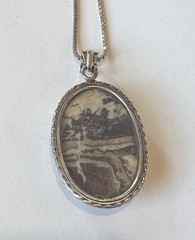 Handmade Banded Agate Sterling Oval Pendant Earthy Tones 16” Box Chain Boho