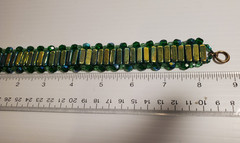 Handcrafted United States Green Art Glass Wide Bead Toggle Clasp 8.25″ Bracelet