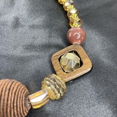 Brown and Gold Beaded Statement Necklace 18″ Various Types Of Beads/ 2 Glow