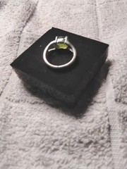 Peridot Quartz Ring. Tarnish- Resistant Rhodium Plated Mounting. Size 6
