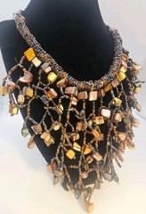 Large Handmade Boho Seed Bead Bib Necklace Shell Fringe Statement Festival…
