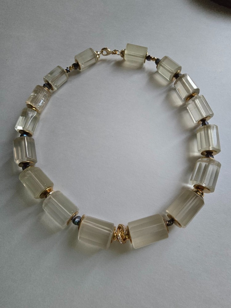 Natural Lemon Quartz & Black Baroque Pearl Freshwater Necklace Gold Plated