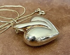 Italy Gold Vermeil 925 Reversible Polished/ Brushed Heart Pendant Necklace 18”in