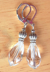 CLEAR CRYSTAL Faceted teardrop earring SP LEVERBACK handmade XX