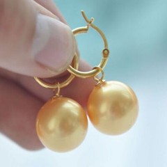 16mm yellow round SOUTH SEA SHELL PEARL DANGLE EARRING Ear Cuff Party Minimalist