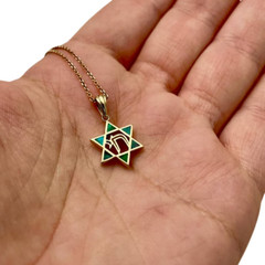 Eilat Stone Star of David Chai Pendant In 14k Gold Magen David Support Israel