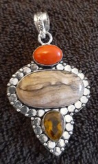 Artisan 925 Silver Jasper Gemstone Yellow Glass Pendant
