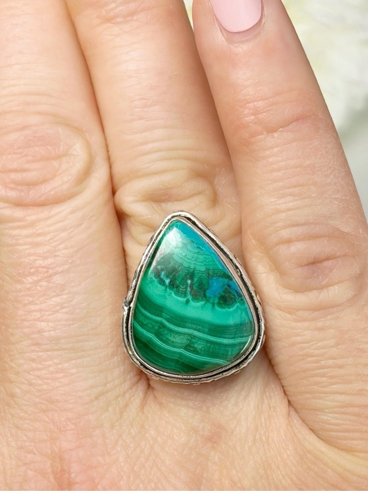 Southwest Malachite Chrysocolla Ring Size 9 1/4 9.25 Sterling Silver 925 Overlay
