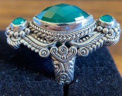 Sarda, Bali Handmade,Beautiful, Elegant,Green Onyx & Sterling, Dinner Ring Sz 7