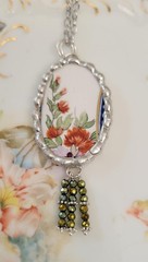 Broken China Orange Botanical Flowers Soldered Pendant Necklace