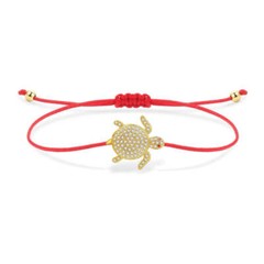 Gold Turtle Charm Thin Red String Protection Bracelet
