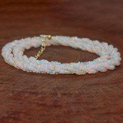 Natural White Ethiopian opal twisted Necklace, Handmade jewelry, AAA opal