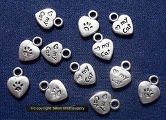 12 Heart my cat paw jewelry earrings pendants charms silver plated zinc cfp056