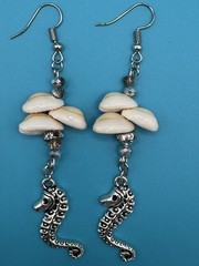 Artisan Made Silver Tone Shell Crystal Seahorse Dangle Earrings