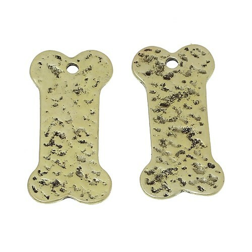 10pc Dog Bone Pendant Charm Hammered Antique Gold Tone 35mm(1 3/8″) x 17mm( 5/8″
