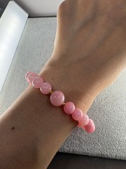 Pink Persian Jade Chalcedony Beaded Stretch Bracelet 18K Gold Filled 6.75″
