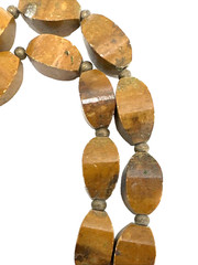 Unique Vintage Stone Bead Choker Necklace Heavy Brown Beige Petrified Wood 20″