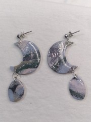 Handcrafted Polymer Clay Resin Silver Stud Dangle Blue Pink Green Earrings