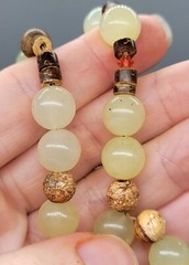 Serpentine? Jade Pale Green Round Beaded Opalized Ammonite Fossil Necklace N1B