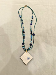 Susie S. Artisan Dolphin Ceramic Tile Pendant Necklace Beaded Coastal Ocean Art
