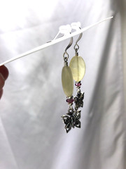 Handmade Light Yellow Glass Bead with Beautiful Butterfly, Silver Plated Hooks