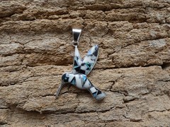 Hummingbird Buffalo Turquoise 925 Sterling SilverGemstone & Opal Pendant AW43