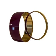 J.Crew Dark Purple and Gold Tone Enamel Bangle Set of 2, Chunky Bangle
