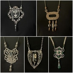 c. 1900 Antique Victorian, Edwardian Hand Crafted Cut Steel Necklaces 5 Styles