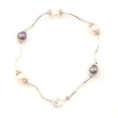Pink, Gray & White Freshwater Pearl “S-Link” Bracelet – Sterling Silver