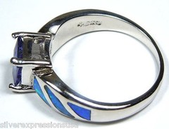 1.06 Ct Tanzanite & Blue Fire Opal Inlay Solid 925 Sterling Silver Ring