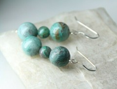 Azurite Blue Natural Gemstone 6 & 10mm Ball 925 Sterling Silver Earrings 1 3/4″