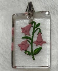 Vintage Resin Flower Rectangle Pendant Handcrafted Pink Green Clear Charm