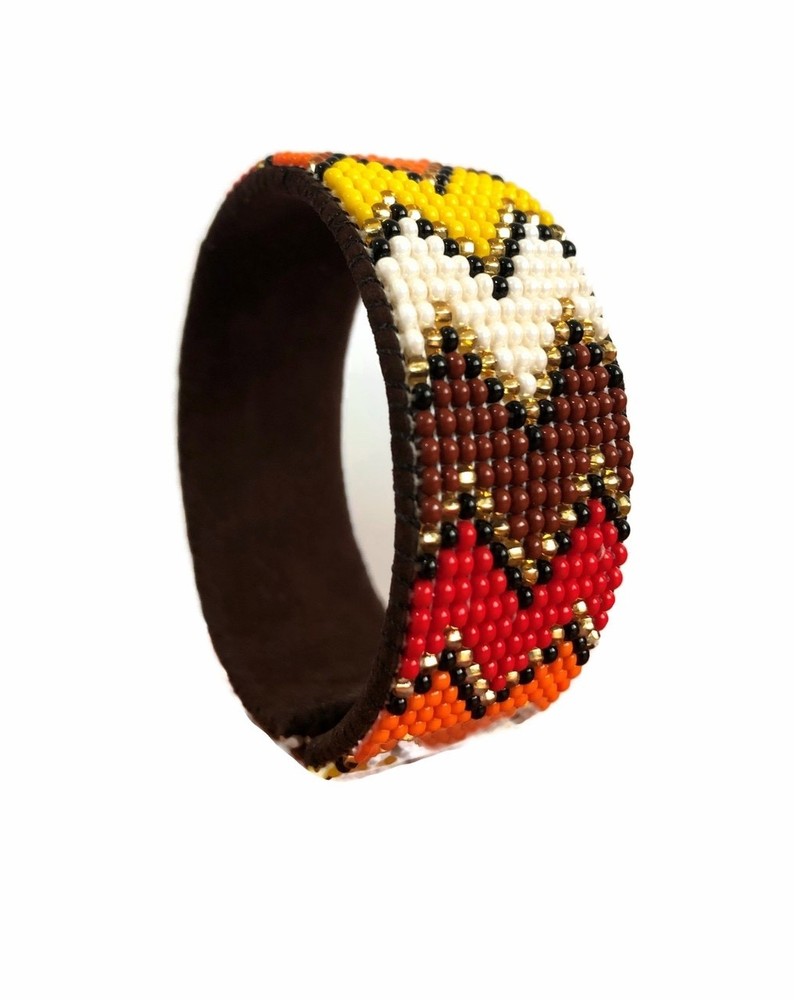 Handmade Beaded Cuff Bracelet Tribal Seed Bead Boho Statement Jewelry