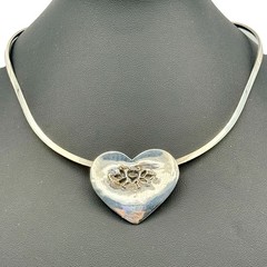 Vintage Sterling Torque Necklace Choker Collar Heart Pendant Artisan Handmade