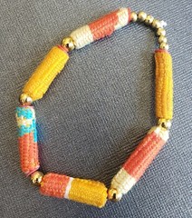 Gold Tone Plastic Beads Multi-Color Fabric Stretchy Bracelet Jewelry