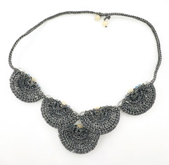 Gray Macramé Aquamarine Blue Crystal Chunky Bib Statement Necklace