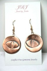 Copper Stamped Metal Eye Design Antique Finish Earrings 1 3/4″ Eyeball Eyes