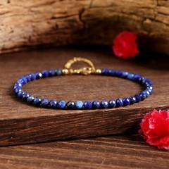 Faceted Lapis Lazuli Beads Healing Crystal Dainty Minimalist Men Women Bracelet