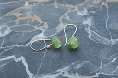 Artisan Made 14KGF Wire Wrapped Carved Bi Color Tourmaline Drop Earrings-OOAK